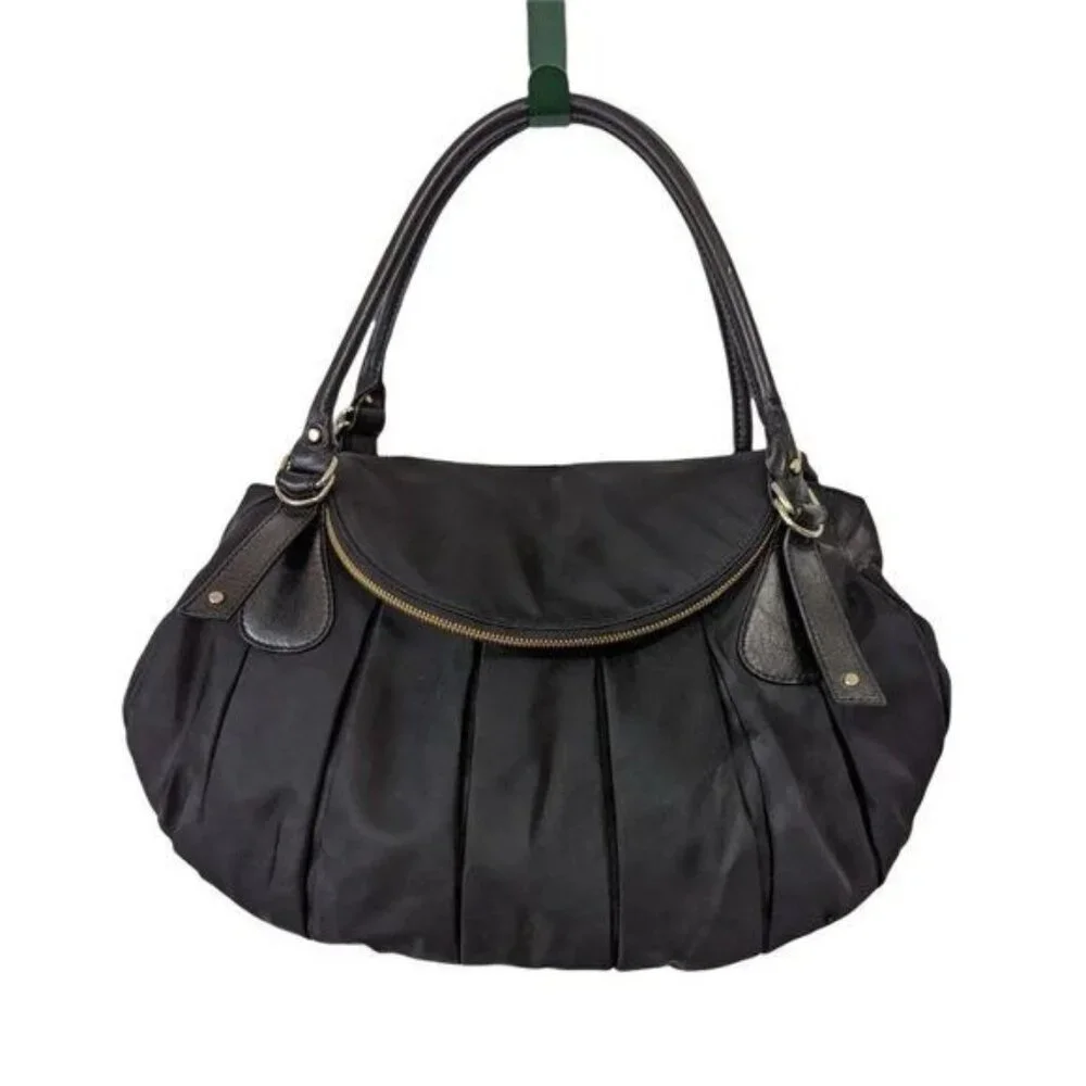 Loeffler Randall Black Large Pleated Pouch Purse Handbag Zipper Flap Tote